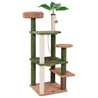 Multi-Level Cat Tree with Sunken Bed, Jumping Platforms, and Self-Groomer