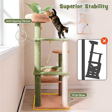 Multi-Level Cat Tree with Sunken Bed, Jumping Platforms, and Self-Groomer