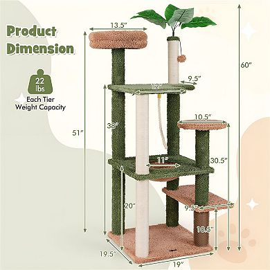 Multi-Level Cat Tree with Sunken Bed, Jumping Platforms, and Self-Groomer