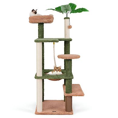 Multi-Level Cat Tree with Sunken Bed, Jumping Platforms, and Self-Groomer