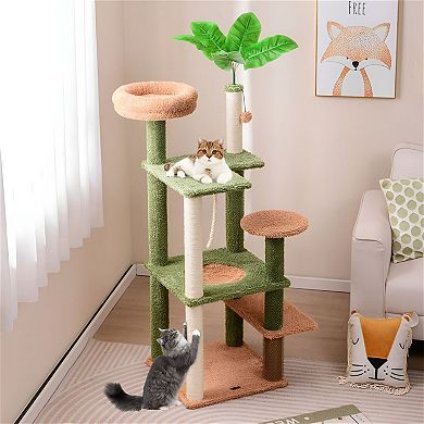 Multi-Level Cat Tree with Sunken Bed, Jumping Platforms, and Self-Groomer