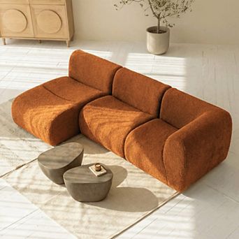 106" Curved Sectional Sofa With Chaise, Deep Seat Sherpa Boucle Couch for Living Room, No Assembly