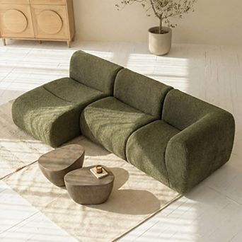 106" Curved Sectional Sofa With Chaise, Deep Seat Sherpa Boucle Couch for Living Room, No Assembly