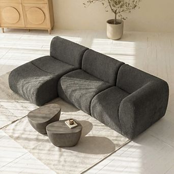 106" Curved Sectional Sofa With Chaise, Deep Seat Sherpa Boucle Couch for Living Room, No Assembly