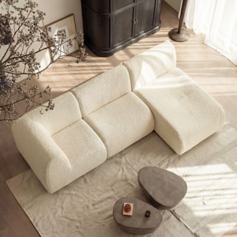 106" Curved Sectional Sofa With Chaise, Deep Seat Sherpa Boucle Couch for Living Room, No Assembly