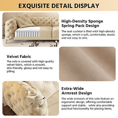 Pnronnc Convertible Sofa Bed, Velvet Deep Seat Sleeper Sofa Tufted 4 Seat Couch