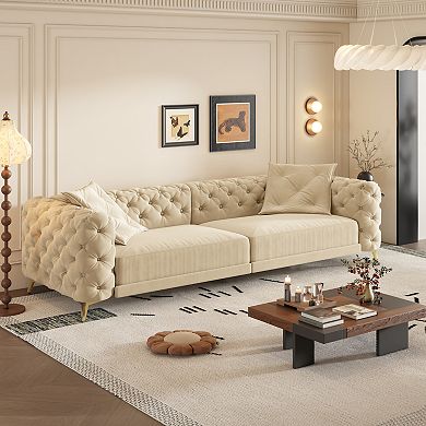 Pnronnc Convertible Sofa Bed, Velvet Deep Seat Sleeper Sofa Tufted 4 Seat Couch