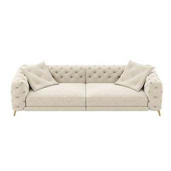 Pnronnc Convertible Sofa Bed, Velvet Deep Seat Sleeper Sofa Tufted 4 Seat Couch