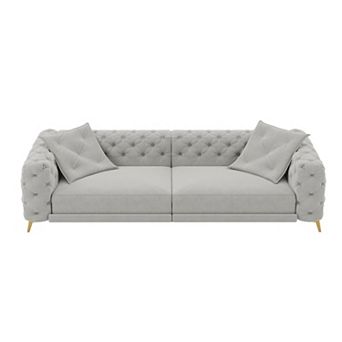 Pnronnc Convertible Sofa Bed, Velvet Deep Seat Sleeper Sofa Tufted 4 Seat Couch