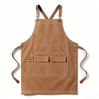 Cotton Kitchen Apron with Adjustable Cross Back Straps Multi Pocket Cooking Apron