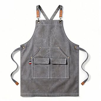 Cotton Kitchen Apron with Adjustable Cross Back Straps Multi Pocket Cooking Apron