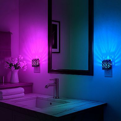 0.5W Integrated LED Color Changing Plug In Night Light 3000K+RGB Button Color Control Light 2 Pack
