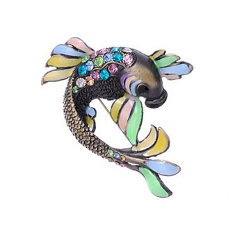 Colorful Czech Crystal Rhinestone Enamel Painted Koi Fish Fashion Brooch Pin