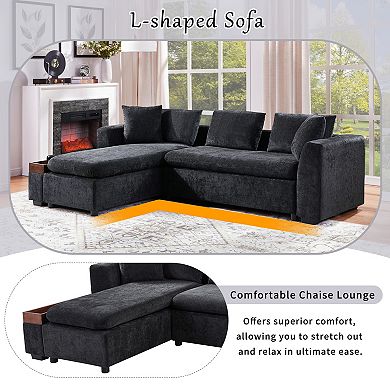 Pnronnc L Shaped Sectional Sofa Chenille Upholstered Sofa Couch with Storage Compartment
