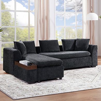 Pnronnc L Shaped Sectional Sofa Chenille Upholstered Sofa Couch with Storage Compartment