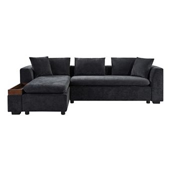 Pnronnc L Shaped Sectional Sofa Chenille Upholstered Sofa Couch with Storage Compartment
