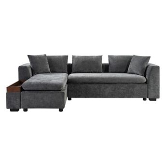 Pnronnc L Shaped Sectional Sofa Chenille Upholstered Sofa Couch with Storage Compartment