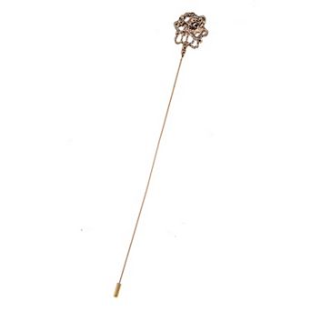 Retro Golden Hat Pin Hollow Out Design Long Stick Pin Vintage Style Brooch