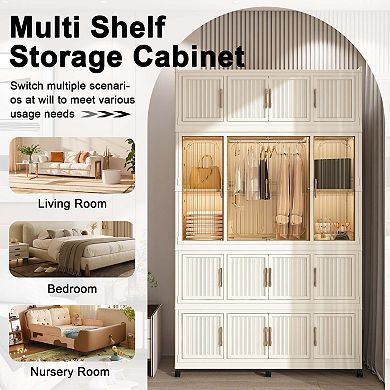 Baby Storage Wardrobe 17 Magnetic Doors 17 Cubes 1 Hanging Rod Cream White