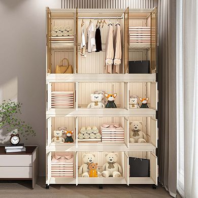 Baby Storage Wardrobe 17 Magnetic Doors 17 Cubes 1 Hanging Rod Cream White