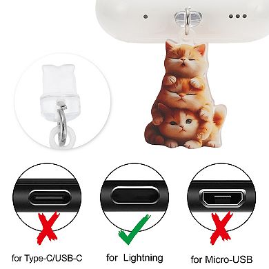 Cat Pendants Dust Plug Charm for Lightning Light Brown 2 Pcs