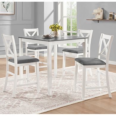 Pnronnc 5-Piece Dining Table Set Kitchen Dining Set for 4 with Square Wooden Table & 4 Chairs