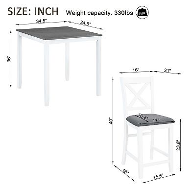 Pnronnc 5-Piece Dining Table Set Kitchen Dining Set for 4 with Square Wooden Table & 4 Chairs