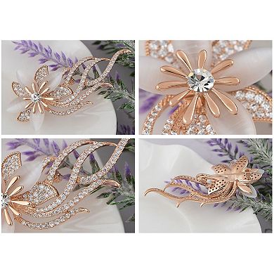 Floral Crystal Rhinestone Brooch Pin with Layered Petal Design
