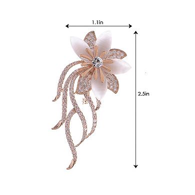 Floral Crystal Rhinestone Brooch Pin with Layered Petal Design