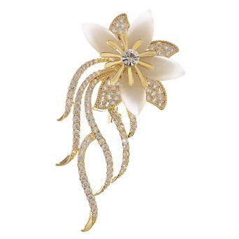 Floral Crystal Rhinestone Brooch Pin with Layered Petal Design