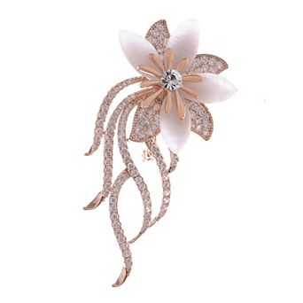 Floral Crystal Rhinestone Brooch Pin with Layered Petal Design