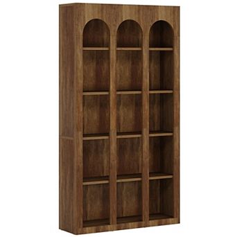 Freestanding Arched Bookcase with Closed Back for Living Room, Office, or Bedroom