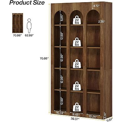 Freestanding Arched Bookcase with Closed Back for Living Room, Office, or Bedroom