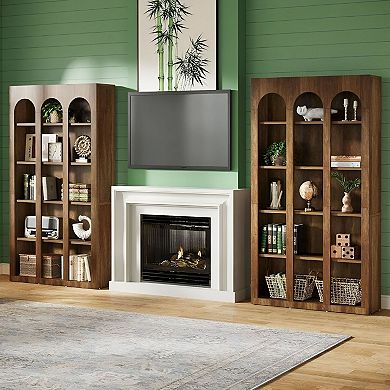 Freestanding Arched Bookcase with Closed Back for Living Room, Office, or Bedroom