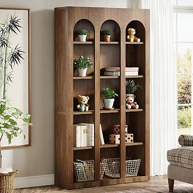 Freestanding Arched Bookcase with Closed Back for Living Room, Office, or Bedroom
