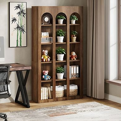 Freestanding Arched Bookcase with Closed Back for Living Room, Office, or Bedroom