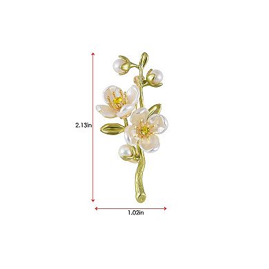 Elegant Cherry Blossom Flower Plant Brooch Lapel Pin Shell Pearl Leaf Brooches Pins