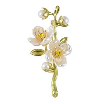 Elegant Cherry Blossom Flower Plant Brooch Lapel Pin Shell Pearl Leaf Brooches Pins