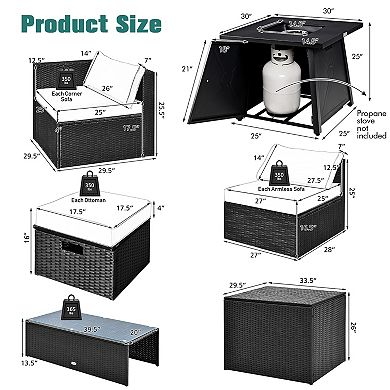 Costway 9PCS Patio Rattan Furniture Set Fire Pit Space-saving W/Cover Cushion cover
