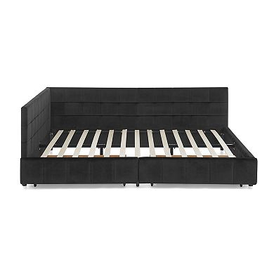 Pnronnc Queen Size Daybed Frame Velvet Upholstered Sofa Bed with Tufted Backrest and 2 Drawers