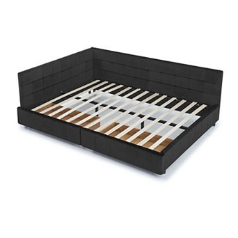 Pnronnc Queen Size Daybed Frame Velvet Upholstered Sofa Bed with Tufted Backrest and 2 Drawers