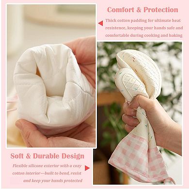 Silicone oven gloves with non-slip cotton lining