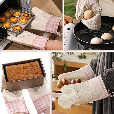 Silicone oven gloves with non-slip cotton lining