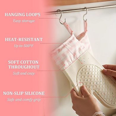 Silicone oven gloves with non-slip cotton lining