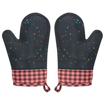 Silicone oven gloves with non-slip cotton lining