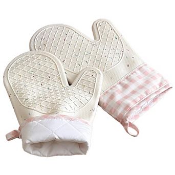 Silicone oven gloves with non-slip cotton lining