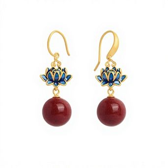 Lotus Drop Earrings with Delicate Petal Motif and Smooth Round Bead Accent
