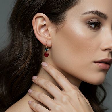 Lotus Drop Earrings with Delicate Petal Motif and Smooth Round Bead Accent