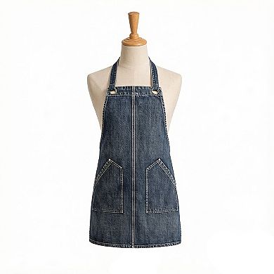 Denim Style Work Apron with Dual Front Pockets Utility Apron for Kitchen Cafe Workshop and Home Use