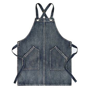 Denim Style Work Apron with Dual Front Pockets Utility Apron for Kitchen Cafe Workshop and Home Use